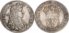 LOUIS XIV (1643-1715).
Écu au buste juvénile 1667 Aix 27,20 g.
A/ LVD XIIII D G FR ET NAV REX. Buste juvénile du Roi à droite, lauré, drapé et cuira...