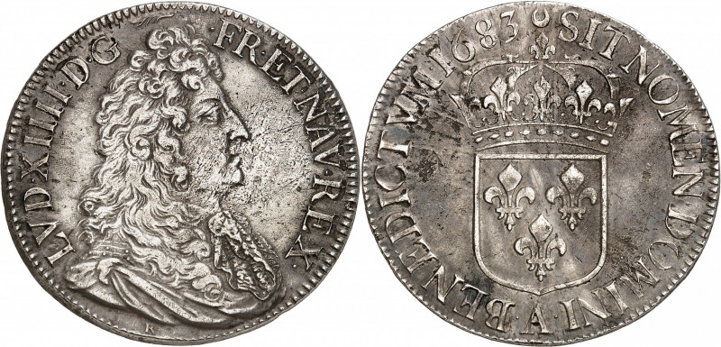 LOUIS XIV (1643-1715).
Écu à la cravate dit au jabot 2e type, 27,20 g. 1683 A=P...