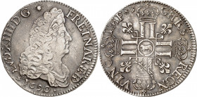 LOUIS XIV (1643-1715).
Écu aux 8L du Béarn 1690 Vaquette=Pau 27,08 g. A/ LVD XIIII D G (différent) FR ET NA RE BD. Buste du Roi drapé à droite. Date ...