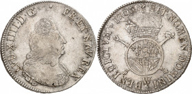 LOUIS XIV (1643-1715).
Écu de Flandres aux insignes 1702 W=Lille 37,20 g.
A/ LVD XIIII D G (différent) FR ET NA REX. Buste à droite du Roi, cuirassé...