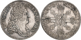 LOUIS XIV (1643-1715).
Écu aux 8 L au buste lauré et drapé 27,30 g. 1704 A= Paris
A/ LVD XIIII D G FR ET NAV REX Buste du Roi à droite, lauré, drapé...
