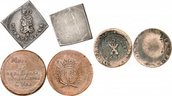 LOUIS XIV (1643-1715).
Siège de Tournai. Maréchal de Surville.
20 sols argent 7,15 g. 8 sols cuivre 6,65 g. 2 sols cuivre 3,25 g. refrappé sur une m...