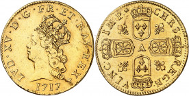 LOUIS XV (1715-1774).
Louis d’or dit « de Noailles » 12,16 g. 1617 A=Paris.
A/ LVD XV D G FR ET NAV REX (Différent). Tête couronnée du Roi à gauche;...