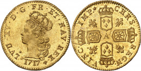 LOUIS XV (1715-1774).
Demi Louis d’or dit « de Noailles » 1717 A=Paris 2e semestre. 6,16 g.
A/ LVD XV D G FR ET NAV REX (Différent). Tête couronnée ...