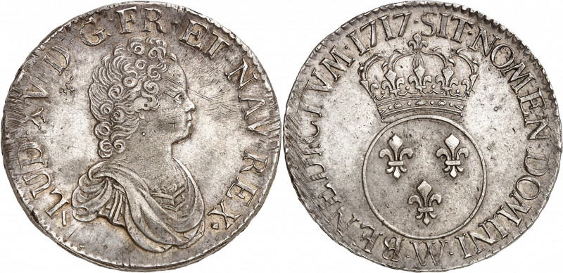 LOUIS XV (1715-1774).
Écu vertugadin 30,42 g. 1717 W=Lille
A/ LVD XV D G FR ET...