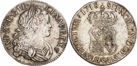 LOUIS XV (1715-1774).
Écu de France-Navarre 24,30 g. 1718 Q= Perpignan.
A/ LVD XV D G FR ET NAV REX (Différent). Buste du roi à droite, lauré, drapé...