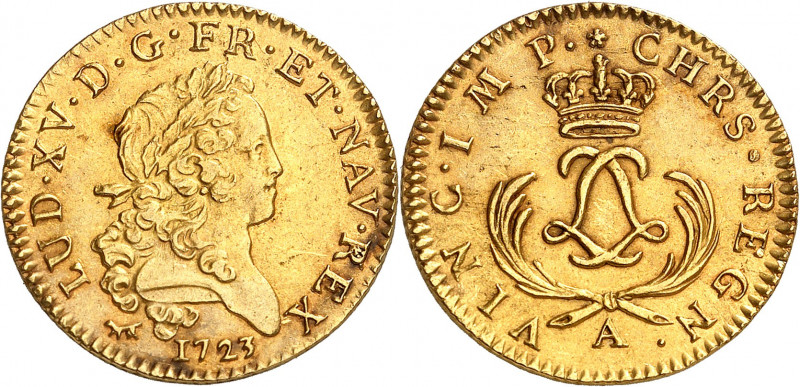 LOUIS XV (1715-1774).
Louis d’or dit « mirliton » palmes courtes. 6,51 g. 1723 ...