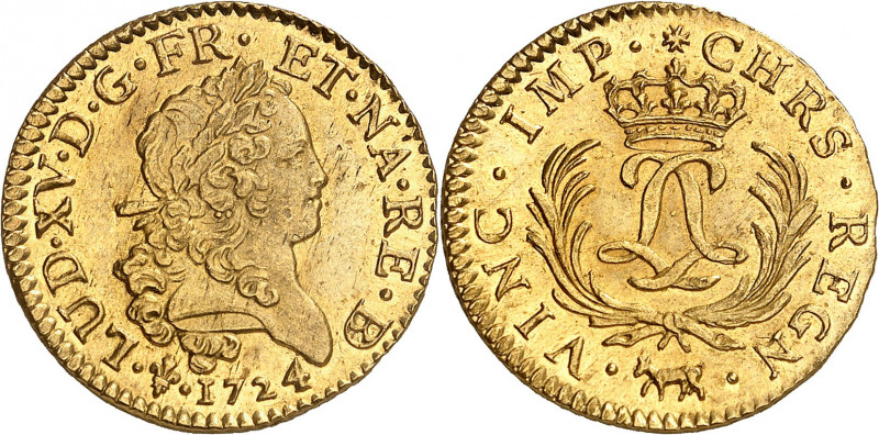 LOUIS XV (1715-1774).
Louis d’or dit « mirliton » palmes longues. 6,52 g. 1724 ...