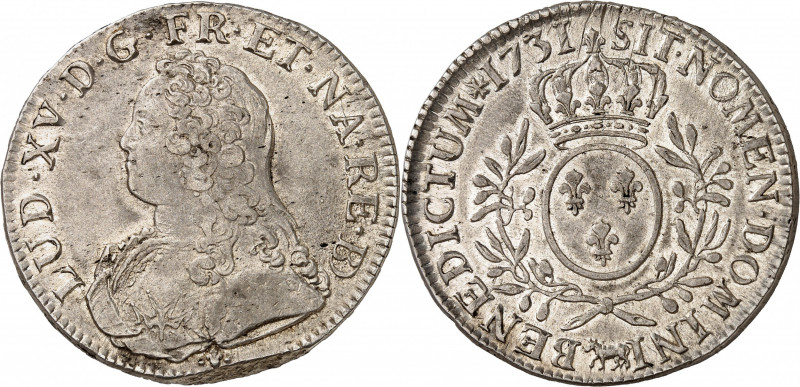 LOUIS XV (1715-1774).
Écu aux lauriers 29,36 g. 1731 Vaquette=Pau
A/ LUD XV D ...