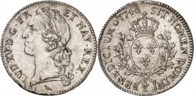 LOUIS XV (1715-1774).
Écu au bandeau 1746 Y=Bourges 29,26 g.
A/ LUD XV D G FR ET NAV REX. Buste à gauche du Roi, ceint d’un bandeau, au-dessous (dif...