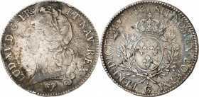 LOUIS XV (1715-1774).
Écu au bandeau 1748 G=Poitiers 29 g.
A/ LUD XV D G FR ET NAV REX. Buste à gauche du Roi, ceint d’un bandeau, au-dessous (diffé...