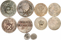 LOUIS XV (1715-1774). Colonies Françaises.
Sol des colonies contremarqué (RF) 12,04 g. VG 23v
Sol des colonies françaises 7,09 g. VG.13
Indes Pondi...