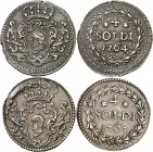 CORSE (République).
4 sols Murato 1764 1,94 g. et 1767 2,01 g.
A/ Tête de maure dans un écu couronné.
R/ *4* SOLDI date, dans une couronne de chêne...