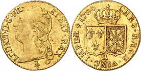 LOUIS XVI (1774-1791).
Louis d’or au buste nu 1786 A=Paris 7,60 g.
A/ LUD XVI D G FR ET NAV REX. Tête nue du Roi à gauche, au-dessous (différent). ...