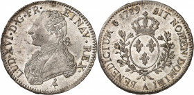 LOUIS XVI (1774-1791).
Écu aux lauriers de 6 livres. 29,74 g. 1789 A=Paris
A/ LUD XVI D G FR ET NAV REX. Buste à gauche du Roi, portant une veste br...