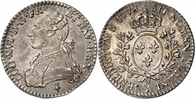LOUIS XVI (1774-1791).
Dixième d’écu ou 12 Sols. 2,95 g. 1778 A=Paris
A/ LUD XVI D G FR ET NAV REX Buste du Roi à gauche, en habit brodé, avec l’ord...