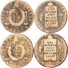 CONVENTION (1792-1795).
Demi sol 1793 H=La Rochelle 
(cuivre, avec la signature de Dupré 5,41 g, flan mince) et 
(métal de cloche, sans la signatur...