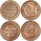DIRECTOIRE (1795-1799).
Décime An 7 A=Paris 20,68 g.
Décime An 7 W=Lille 20,33 g.
Gad.187. (Lot de 2 pièces). TTB