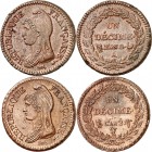 CONSULAT (1799-1804).
Décime An 8 A=Paris 20,68 g et W=Lille.
Gad.187. (Lot de 2 pièces) TTB (Paris) Sup (Lille)
