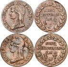 CONSULAT (1799-1804).
Cinq Centimes An 8 D= Lyon et W= Lille. Graveur : Dupré
A/Tête de la république coiffée du bonnet phrygien.
R/Valeur, millési...