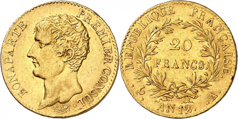 CONSULAT (1799-1804).
20 Francs au XII A=Paris 6,44 g.
A/BONAPARTE PREMIER CON...