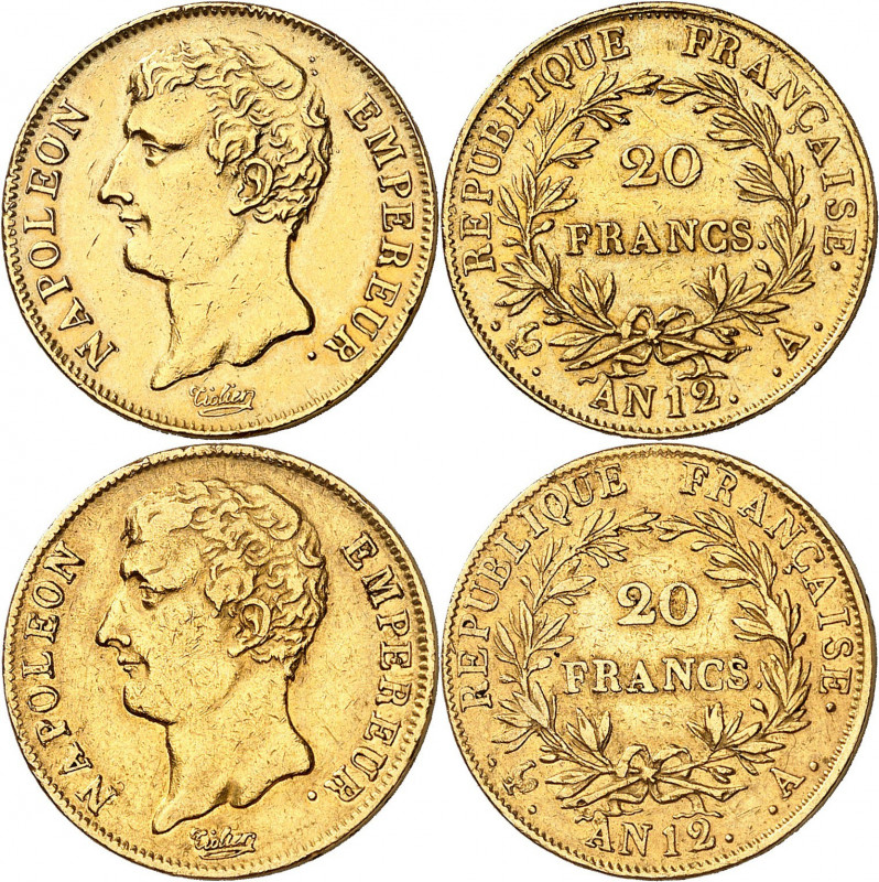 PREMIER EMPIRE (1804-1814) Napoléon 1er.
20 Francs An 12 A=Paris 6,41 g et 6,43...