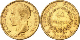 PREMIER EMPIRE (1804-1814) Napoléon 1er.
40 Francs 1807 A=Paris 12,86 g.
A/ NAPOLÉON EMPEREUR. Tr (graveur). Sa tête nue à gauche.
R/ Différent-dat...