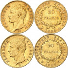 PREMIER EMPIRE (1804-1814) Napoléon 1er.
20 Francs 1806 A=Paris 6,45 g et 6,42 g.
A/NAPOLEON EMPEREUR. Thiolier (Graveur). Sa tête nue à gauche.
R/...