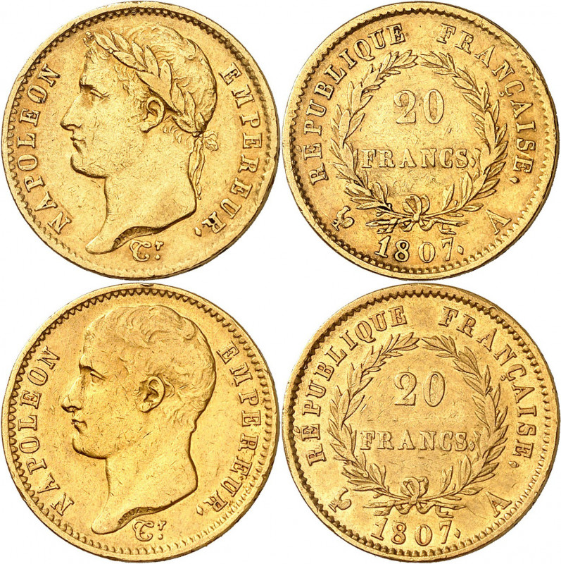 PREMIER EMPIRE (1804-1814) Napoléon 1er.
20 Francs. Tête nue et tête laurée 180...