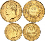 PREMIER EMPIRE (1804-1814) Napoléon 1er.
20 Francs 1808 M =Toulouse 6,38 g. Gad.1083. TB
40 Francs 1808 H= La Rochelle 12,90 g. Gad.1083. TTB
(Lot ...