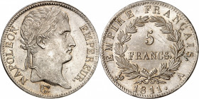 PREMIER EMPIRE (1804-1814) Napoléon 1er.
5 Francs 1811 A=Paris 24,77 g.
A/NAPOLEON EMPEREUR. Sa tête laurée à droite.
R/EMPIRE FRANÇAIS (date entre...