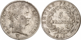 PREMIER EMPIRE (1804-1814) Napoléon 1er.
5 Francs 1813 Fanion=Utrecht 24,83 g.
A/NAPOLEON EMPEREUR. Sa tête laurée à droite.
R/EMPIRE FRANÇAIS (dat...