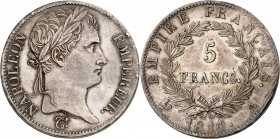 PREMIER EMPIRE (1804-1814) Napoléon 1er.
5 Francs 1814 A=Paris 24,93 g.
A/NAPOLEON EMPEREUR. Sa tête laurée à droite.
R/EMPIRE FRANÇAIS (date entre...