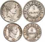 PREMIER EMPIRE (1804-1814) Napoléon 1er.
1 Franc 1813 A=Paris 5,01 g. Gad.443. TTB à SUP
2 Francs 1813 A=Paris. 9,99 g. Gad.501. TTB
A/NAPOLEON EMP...