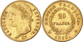 LES CENT-JOURS 20 mars-22 juin 1815 - Napoléon 1er.
20 Francs 1815 A=Paris
A/NAPOLÉON EMPEREUR. Sa tête laurée à gauche.
R/EMPIRE FRANÇAIS. 20/FRAN...