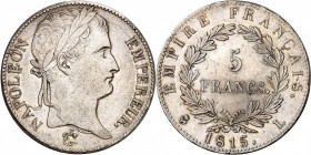 LES CENT-JOURS 20 mars-22 juin 1815 - Napoléon 1er.
5 Francs 1815 L=Bayonne.
A/NAPOLEON EMPEREUR. Sa tête laurée à droite.
R/EMPIRE FRANÇAIS (date ...
