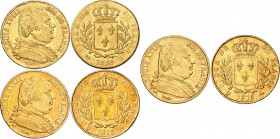 LOUIS XVIII Première Restauration (1814-1815). 
20 Francs « Buste habillé » 1815 A=Paris (2 exemplaires) et 1815 L=Bayonne
Gad.1026 (2 467 038 ex.) ...