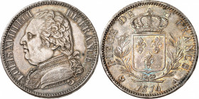 LOUIS XVIII Première Restauration (1814-1815). 
5 Francs « Buste habillé » 1814 A=Paris. 
A/LOUIS XVIII ROI DE FRANCE. Buste habillé du Roi à gauche...