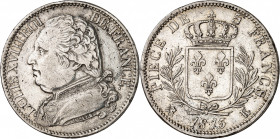 LOUIS XVIII Première Restauration (1814-1815). 
5 Francs « Buste habillé » 1815 K=Bordeaux
A/LOUIS XVIII ROI DE FRANCE. Buste habillé du Roi à gauch...