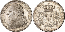 LOUIS XVIII Première Restauration (1814-1815). 
5 Francs « Buste habillé » 1815 L=Bayonne.
A/LOUIS XVIII ROI DE FRANCE. Buste habillé du Roi à gauch...