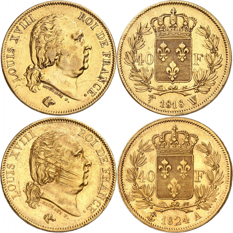 LOUIS XVIII Second gouvernement royal (1815-1824). 
40 Francs 1818 W=Lille. Gad...