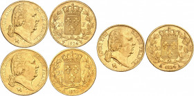 LOUIS XVIII Second gouvernement royal (1815-1824). 
20 Francs 1822 A=Paris. 
20 Francs 1824 A=Paris. 
20 Francs 1824 W=Lille. 
Gad.1028.(Lot de 3 ...