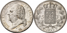 LOUIS XVIII Second gouvernement royal (1815-1824). 
5 Francs 1822 W=Lille.
A/LOUIS XVIII ROI DE FRANCE. Sa tête nue à gauche.
R/Écu de France couro...