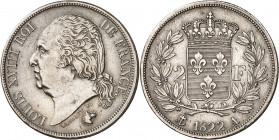LOUIS XVIII Second gouvernement royal (1815-1824). 
2 Francs 1822 A=Paris.
A/LOUIS XVIII ROI DE FRANCE. Sa tête nue à gauche.
R/Écu de France couro...