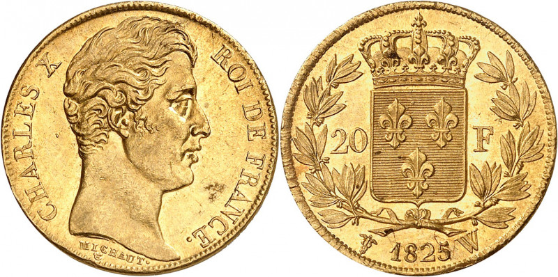 CHARLES X (1824-1830) 
20 Francs 1825 W=Lille. 
Gad.1029 (62 333 ex.). TTB à S...