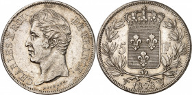 CHARLES X (1824-1830) 
5 Francs 1828 W=Lille.
A/ CHARLES X ROI DE FRANCE. Effigie à gauche du Roi
R/ Écu couronné de France au centre d’une couronn...