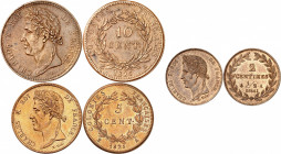 CHARLES X (1824-1830) 
Colonies Françaises- Essais en bronze 10 (VG. 2616) 
et 5 Centimes 1825 (VG. 2617), 2 1/2 Centimes ND. (VG.2618) 
(Lot de 3 ...