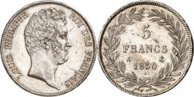 LOUIS PHILIPPE I (1830-1848). 
5 Francs « tête nue » sans le I. Tranche en creux 1830 A=Paris.
A/ LOUIS PHILIPPE ROI DES FRANCAIS. Tête à droite 
d...