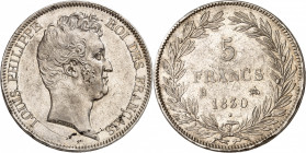 LOUIS PHILIPPE I (1830-1848). 
5 Francs « tête nue » sans le I. Tranche en creux 1830 B=Rouen.
A/ LOUIS PHILIPPE ROI DES FRANCAIS. Tête à droite 
d...
