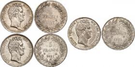 LOUIS PHILIPPE I (1830-1848). 5 Francs « tête nue ». Tranche en relief 1831 A=Paris (3 321 379 ex.), 
1831 W=Lille (1 220 732 ex.), 1831 B=Rouen (143...